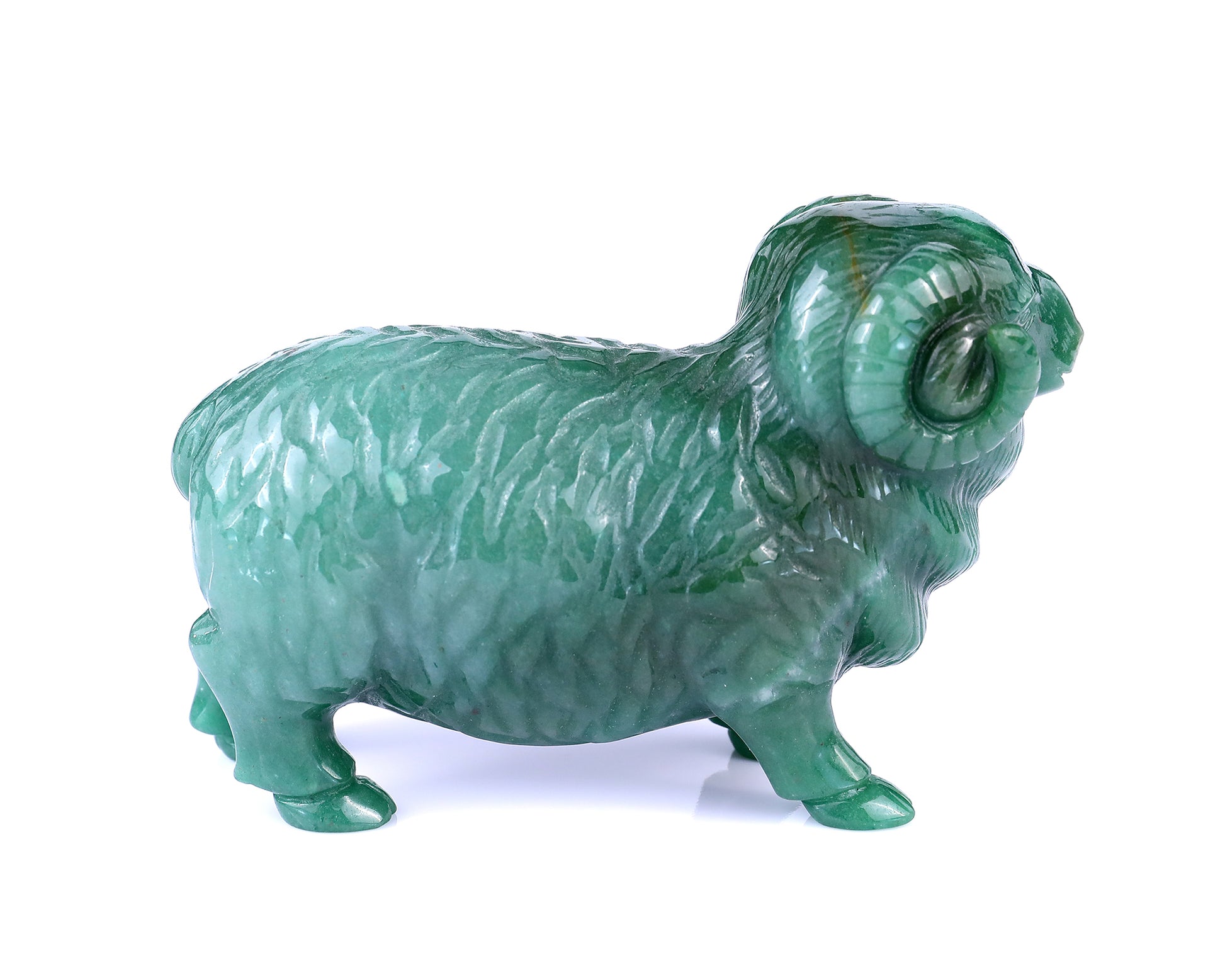 5.4" Green Aventurine Hand Carved Crystal Sheep Sculpture Crystallumi