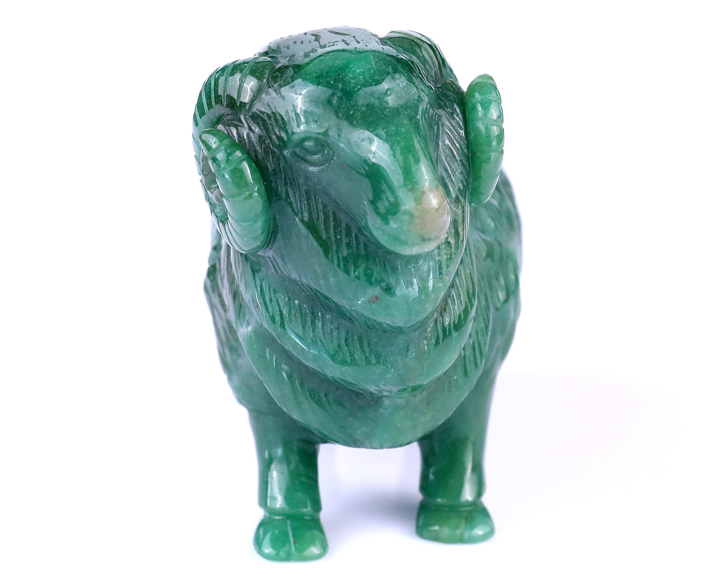 5.4" Green Aventurine Hand Carved Crystal Sheep Sculpture Crystallumi