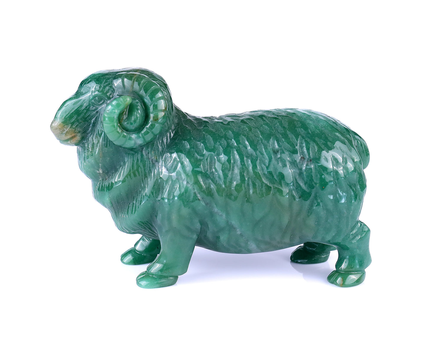 5.4" Green Aventurine Hand Carved Crystal Sheep Sculpture Crystallumi