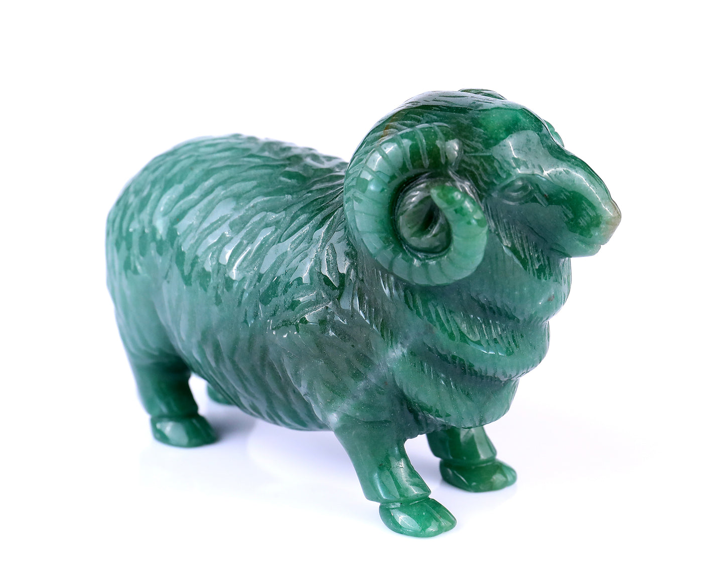 5.4" Green Aventurine Hand Carved Crystal Sheep Sculpture Crystallumi