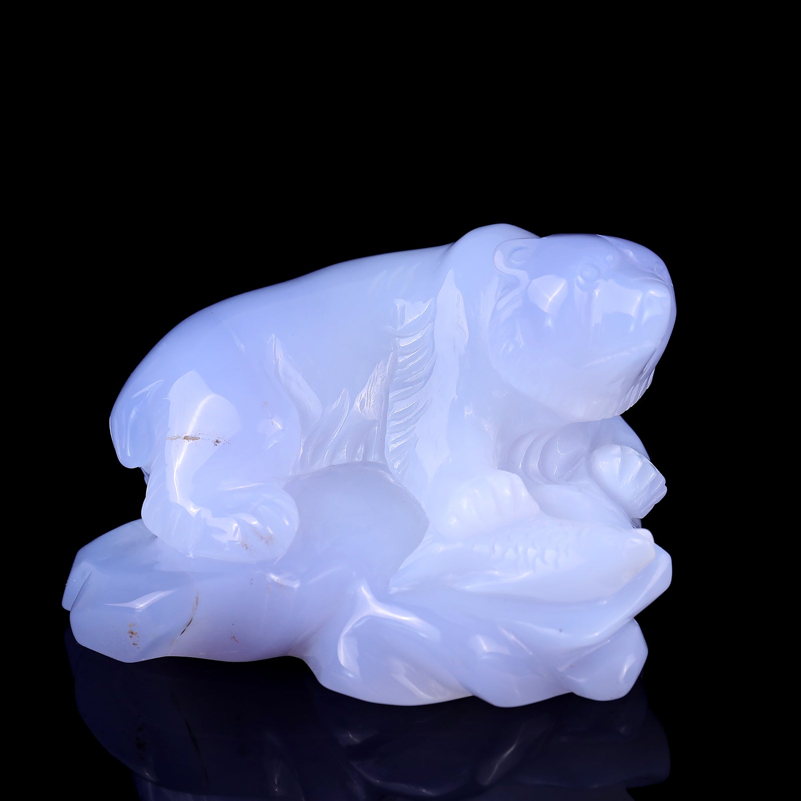 5.5" Blue Chalcedony Hand Carved Crystal Polar Bear Sculpture Crystallumi