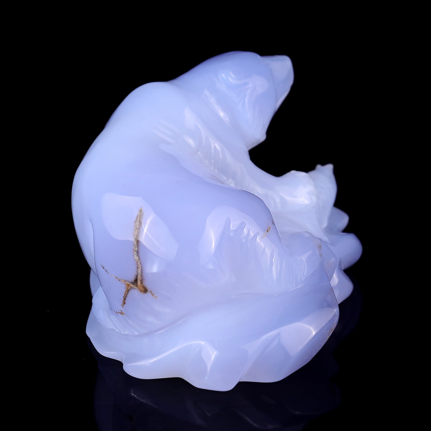 5.5" Blue Chalcedony Hand Carved Crystal Polar Bear Sculpture Crystallumi