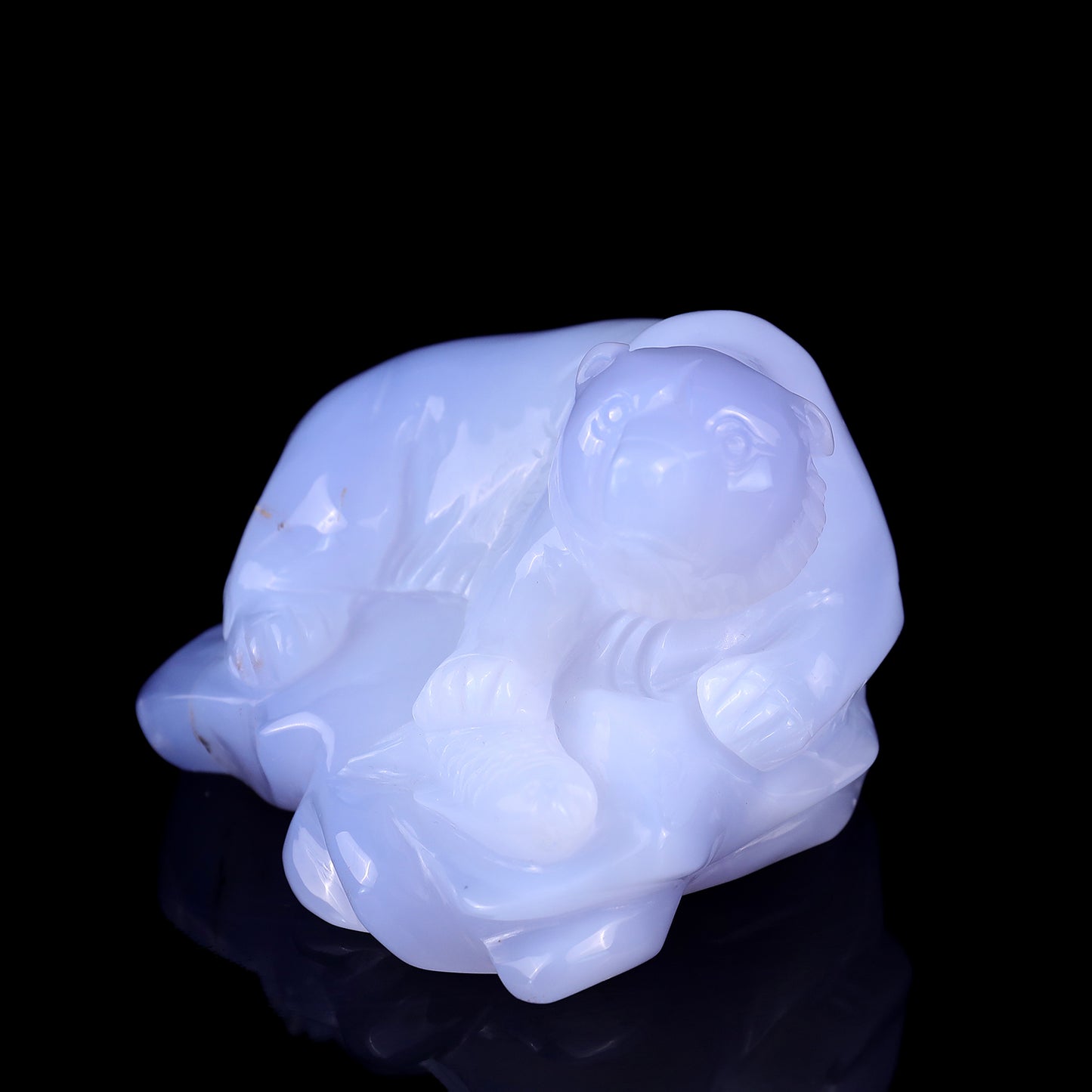 5.5" Blue Chalcedony Hand Carved Crystal Polar Bear Sculpture Crystallumi