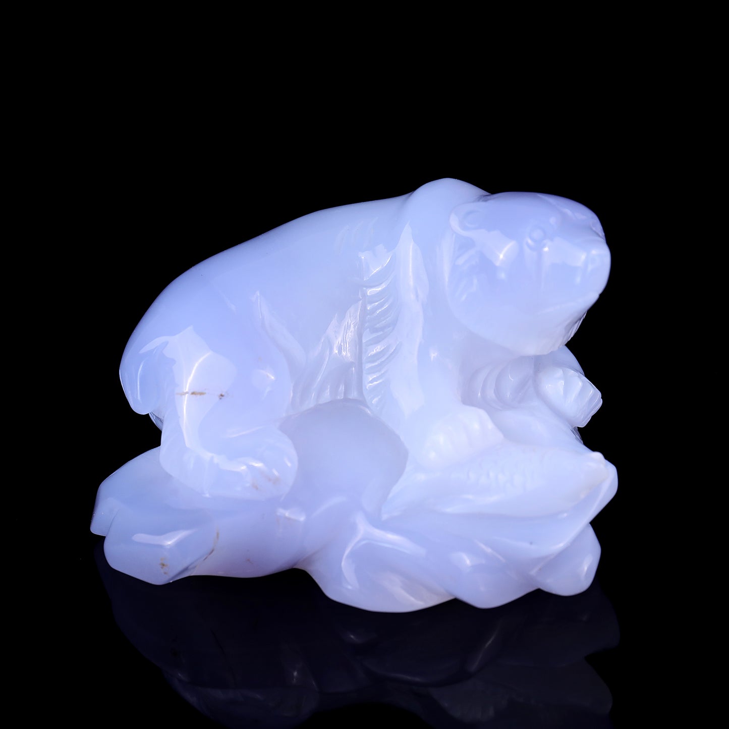 5.5" Blue Chalcedony Hand Carved Crystal Polar Bear Sculpture Crystallumi