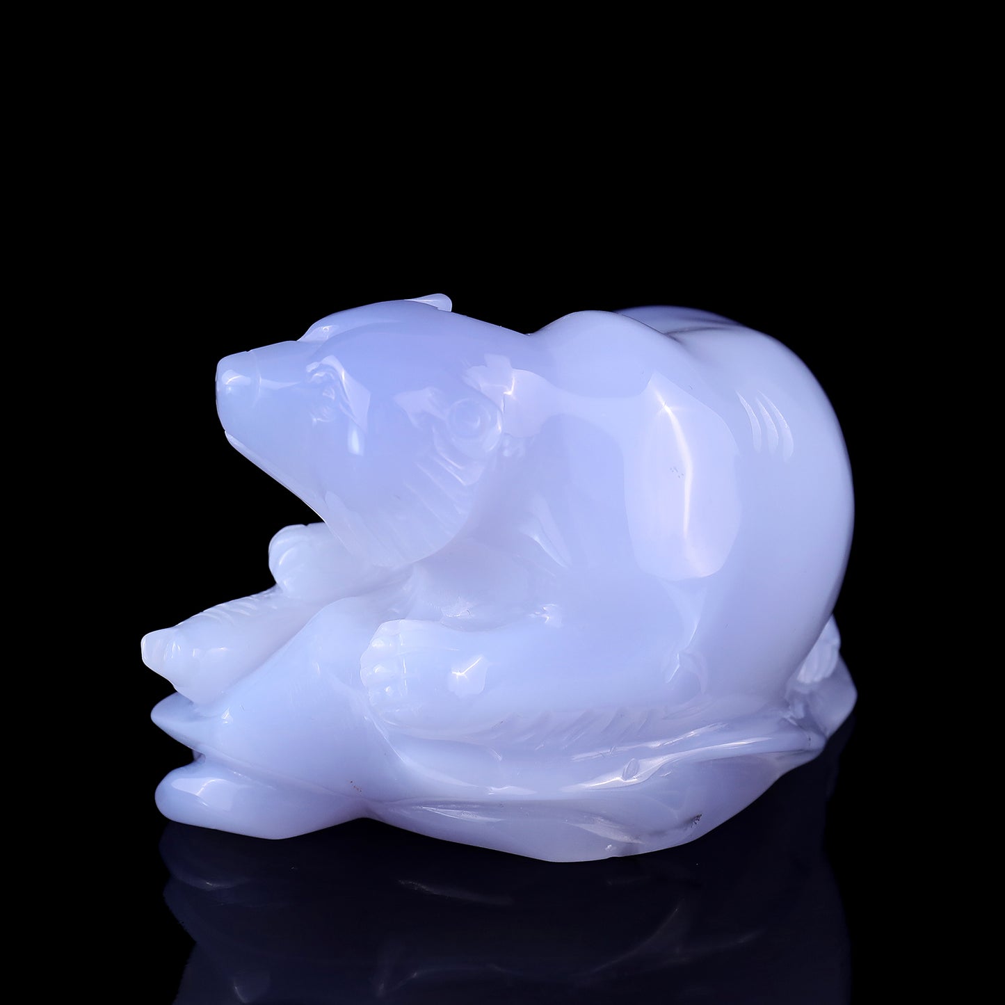 5.5" Blue Chalcedony Hand Carved Crystal Polar Bear Sculpture Crystallumi