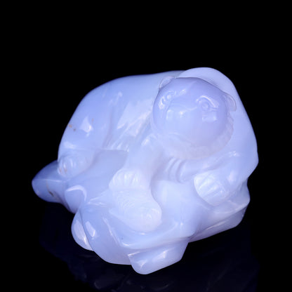 5.5" Blue Chalcedony Hand Carved Crystal Polar Bear Sculpture Crystallumi