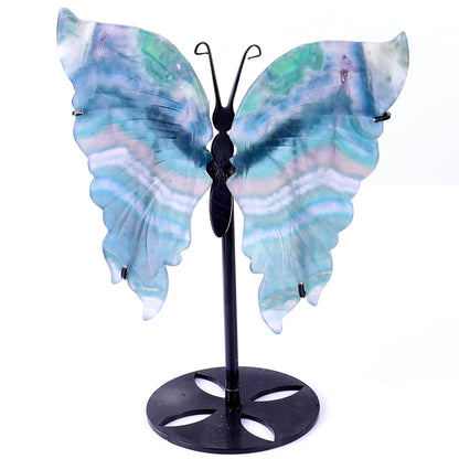 5.5" Fluorite Hand Carved Crystal Butterfly Wings Sculpture Crystallumi