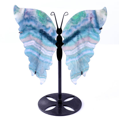 5.5" Fluorite Hand Carved Crystal Butterfly Wings Sculpture Crystallumi