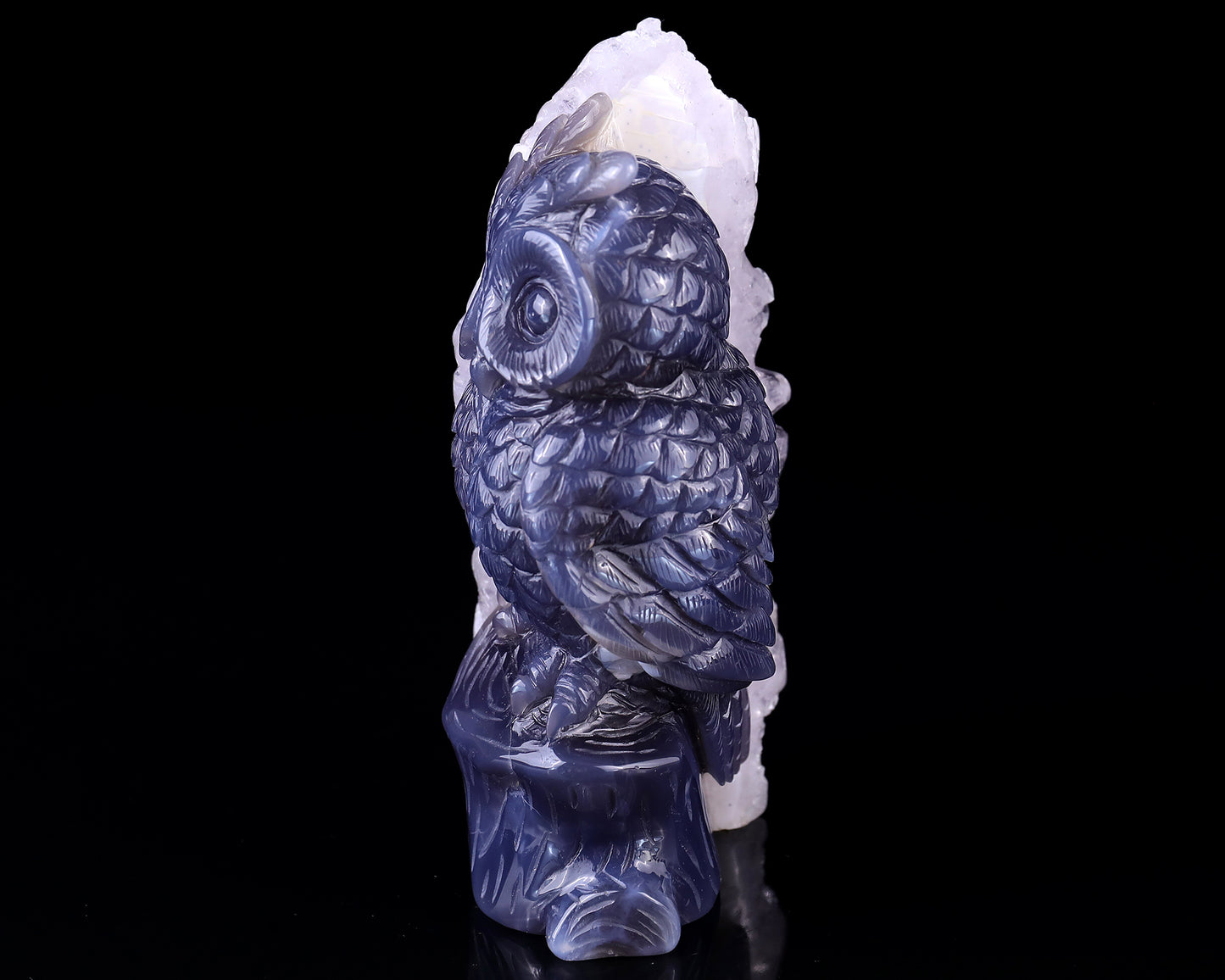 5.5" Quartz Rock Druse Hand Carved Crystal Owl Sculpture Crystallumi