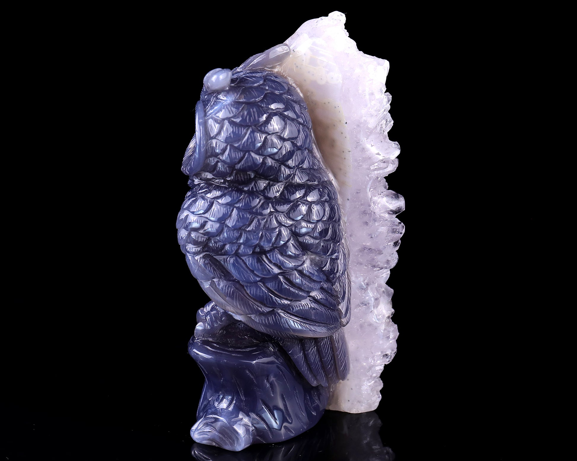 5.5" Quartz Rock Druse Hand Carved Crystal Owl Sculpture Crystallumi