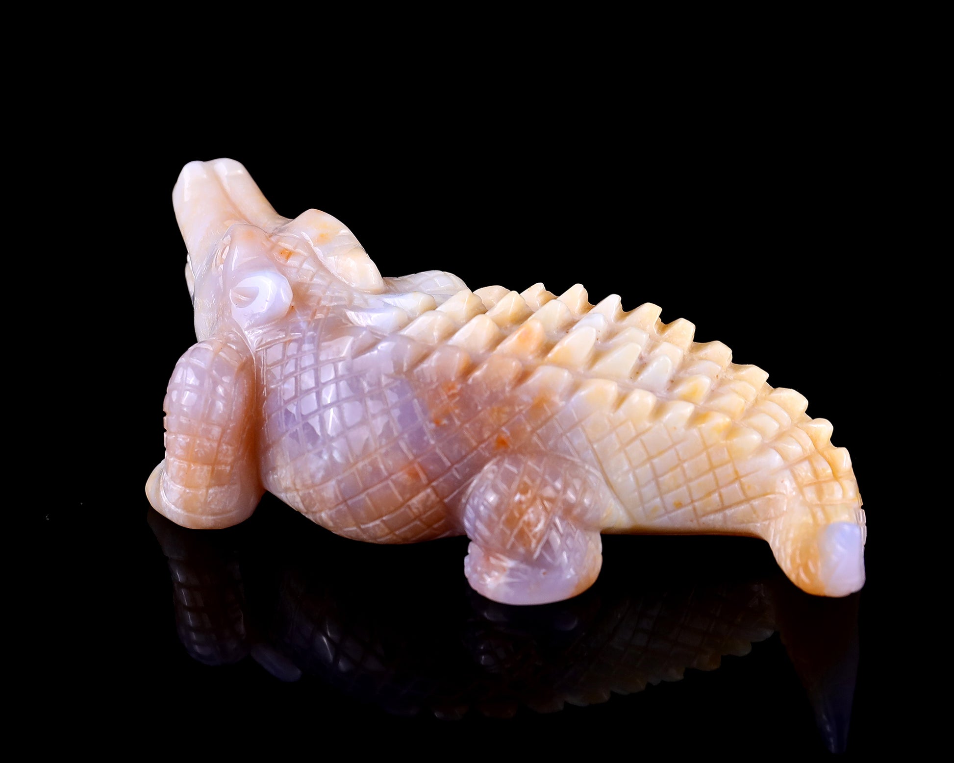 5.6" Chalcedony Hand Carved Crystal Crocodile Sculpture Crystallumi