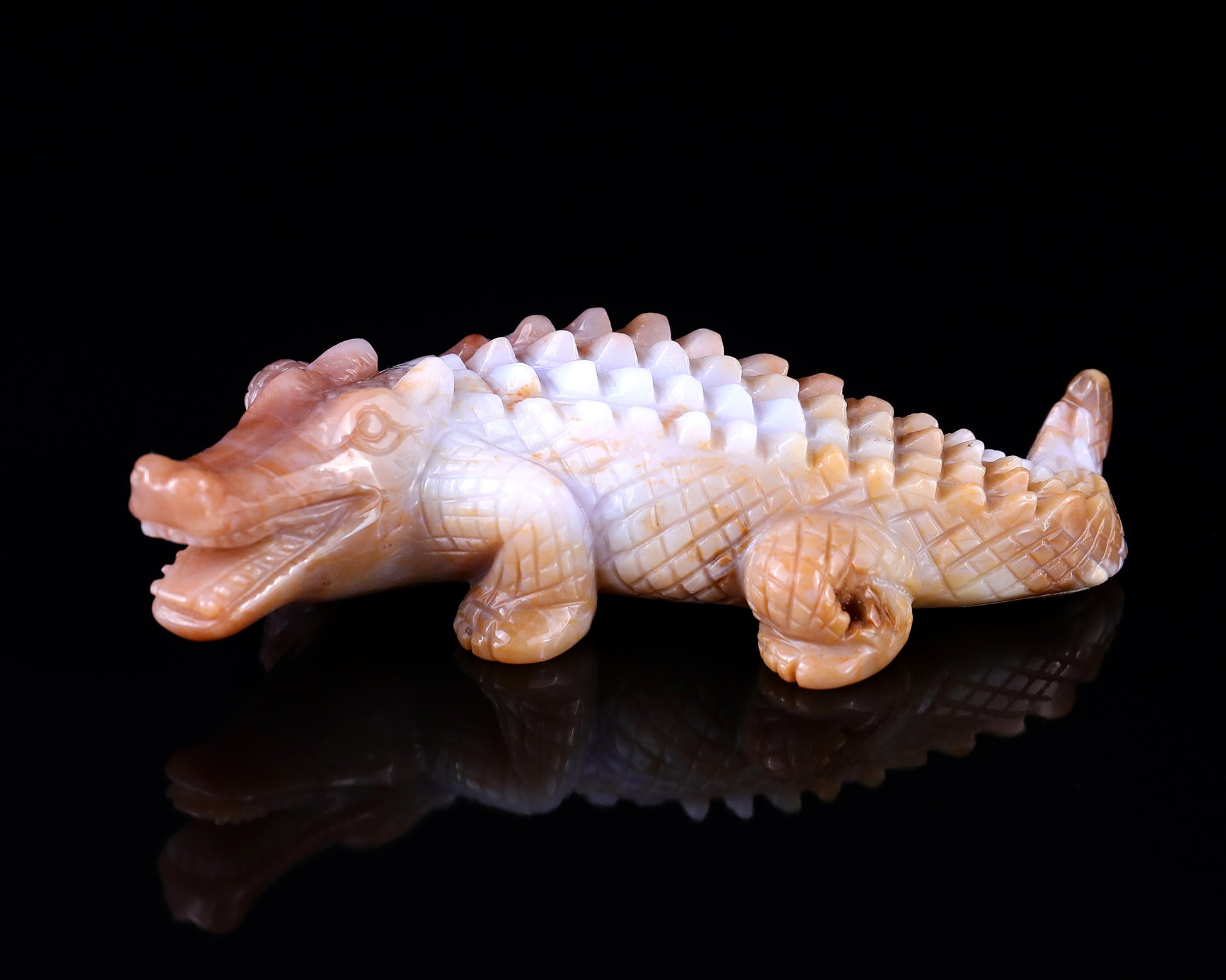 5.6" Chalcedony Hand Carved Crystal Crocodile Sculpture Crystallumi