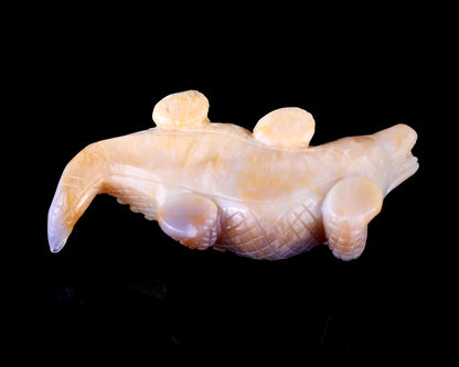 5.6" Chalcedony Hand Carved Crystal Crocodile Sculpture Crystallumi