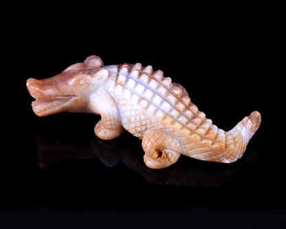 5.6" Chalcedony Hand Carved Crystal Crocodile Sculpture Crystallumi