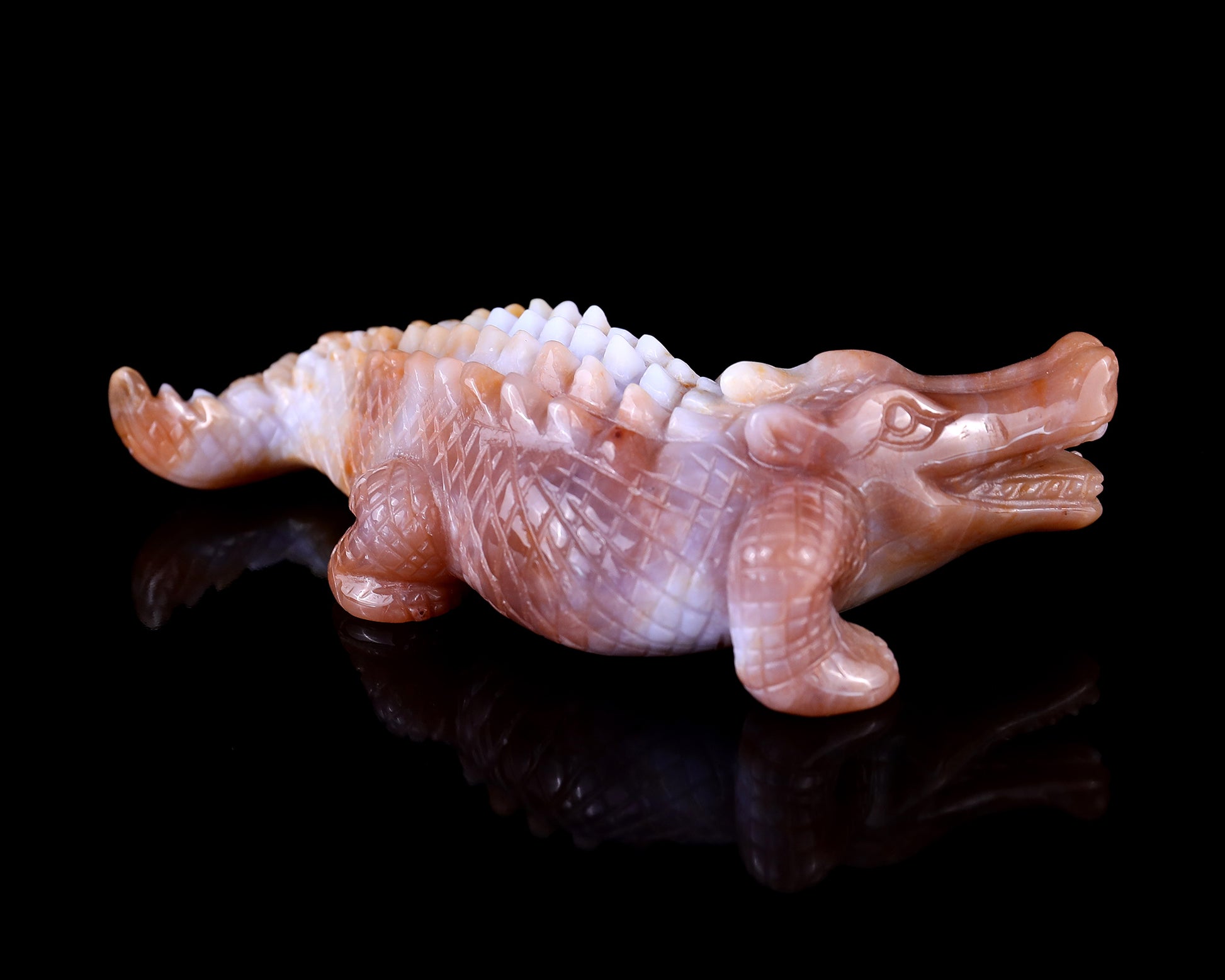 5.6" Chalcedony Hand Carved Crystal Crocodile Sculpture Crystallumi