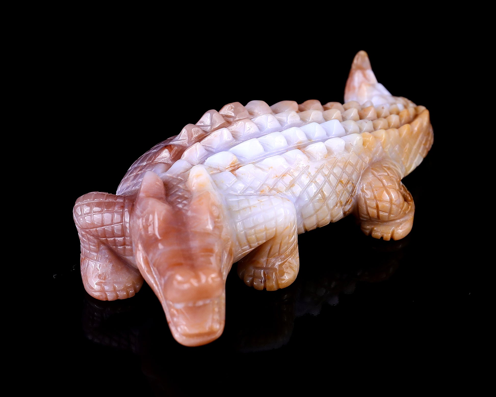 5.6" Chalcedony Hand Carved Crystal Crocodile Sculpture Crystallumi