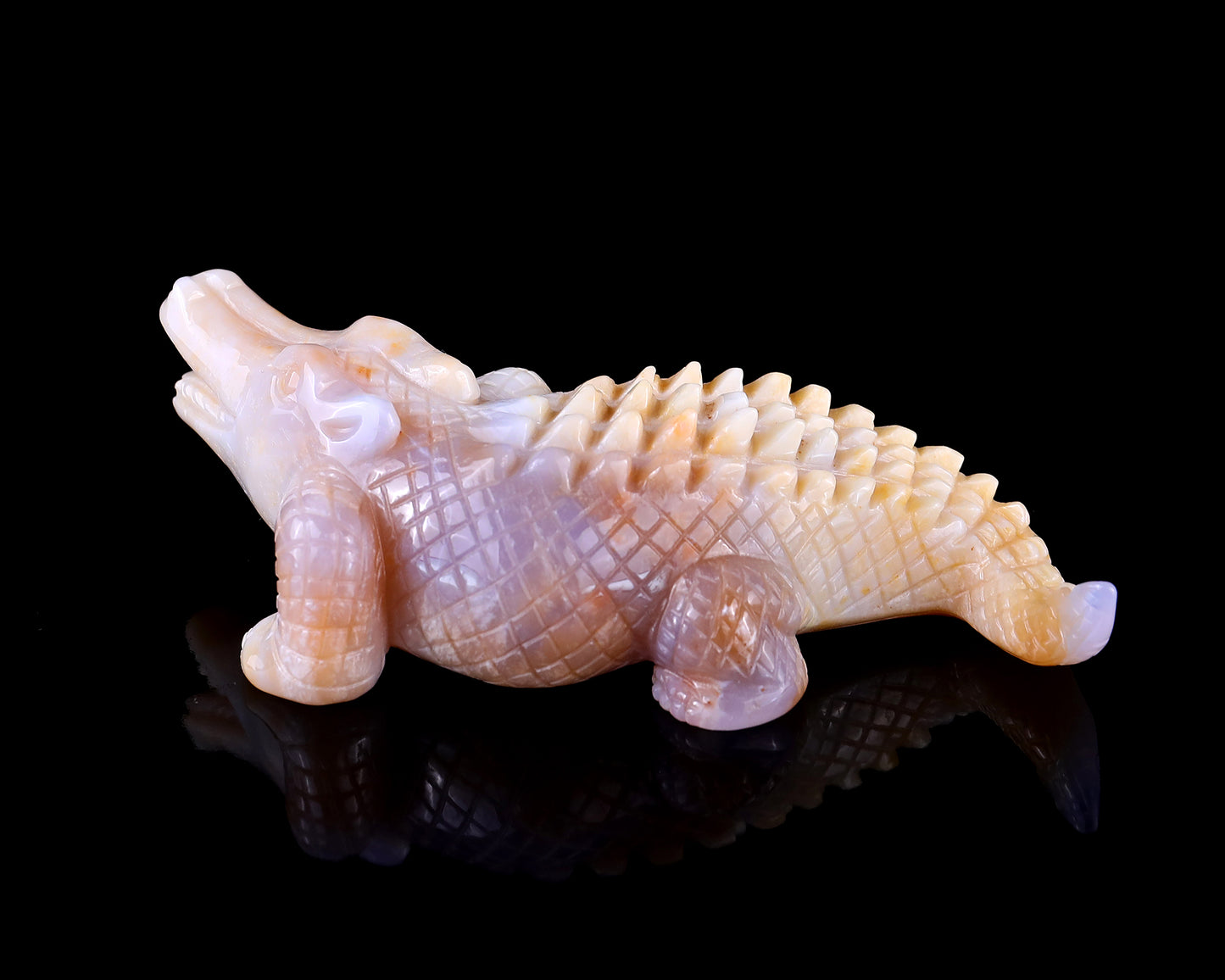 5.6" Chalcedony Hand Carved Crystal Crocodile Sculpture Crystallumi