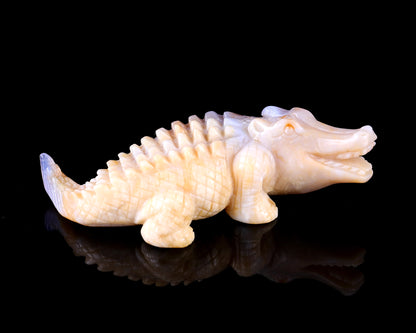 5.6" Chalcedony Hand Carved Crystal Crocodile Sculpture Crystallumi