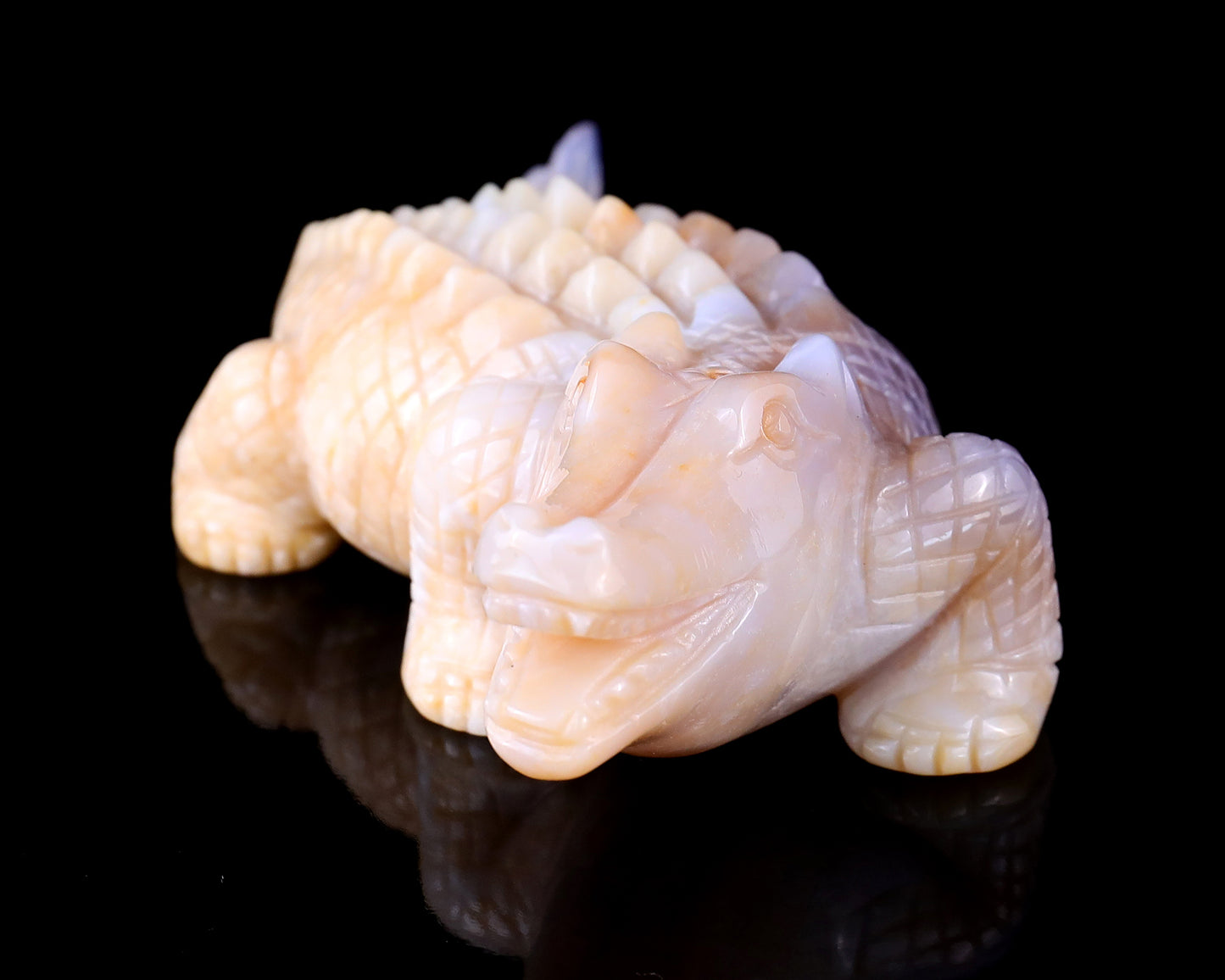 5.6" Chalcedony Hand Carved Crystal Crocodile Sculpture Crystallumi