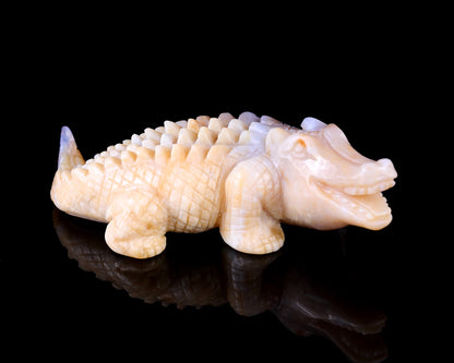 5.6" Chalcedony Hand Carved Crystal Crocodile Sculpture Crystallumi