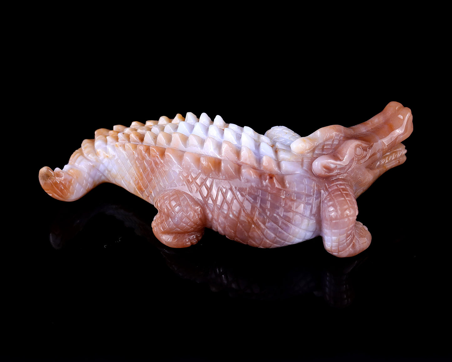 5.6" Chalcedony Hand Carved Crystal Crocodile Sculpture Crystallumi