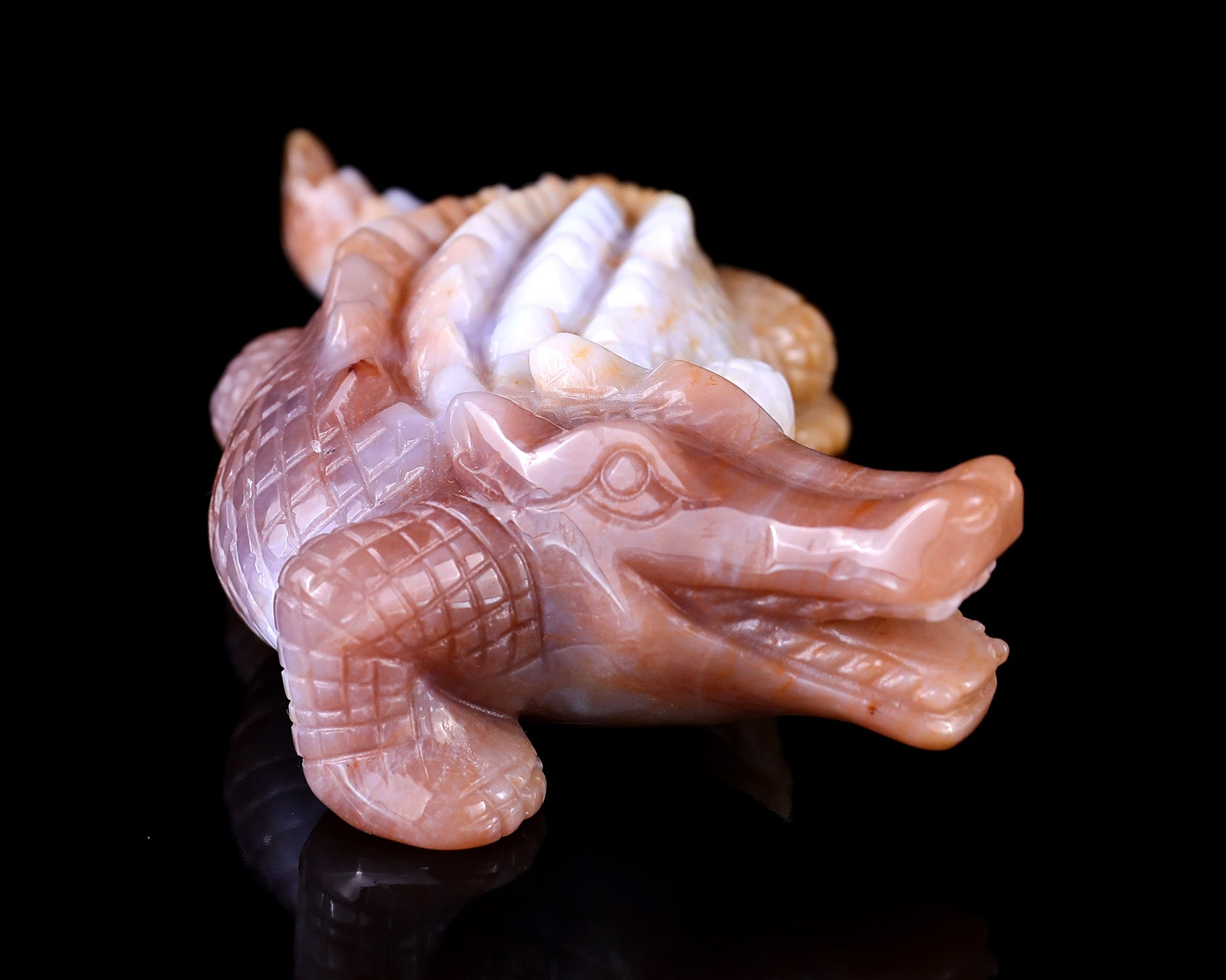 5.6" Chalcedony Hand Carved Crystal Crocodile Sculpture Crystallumi