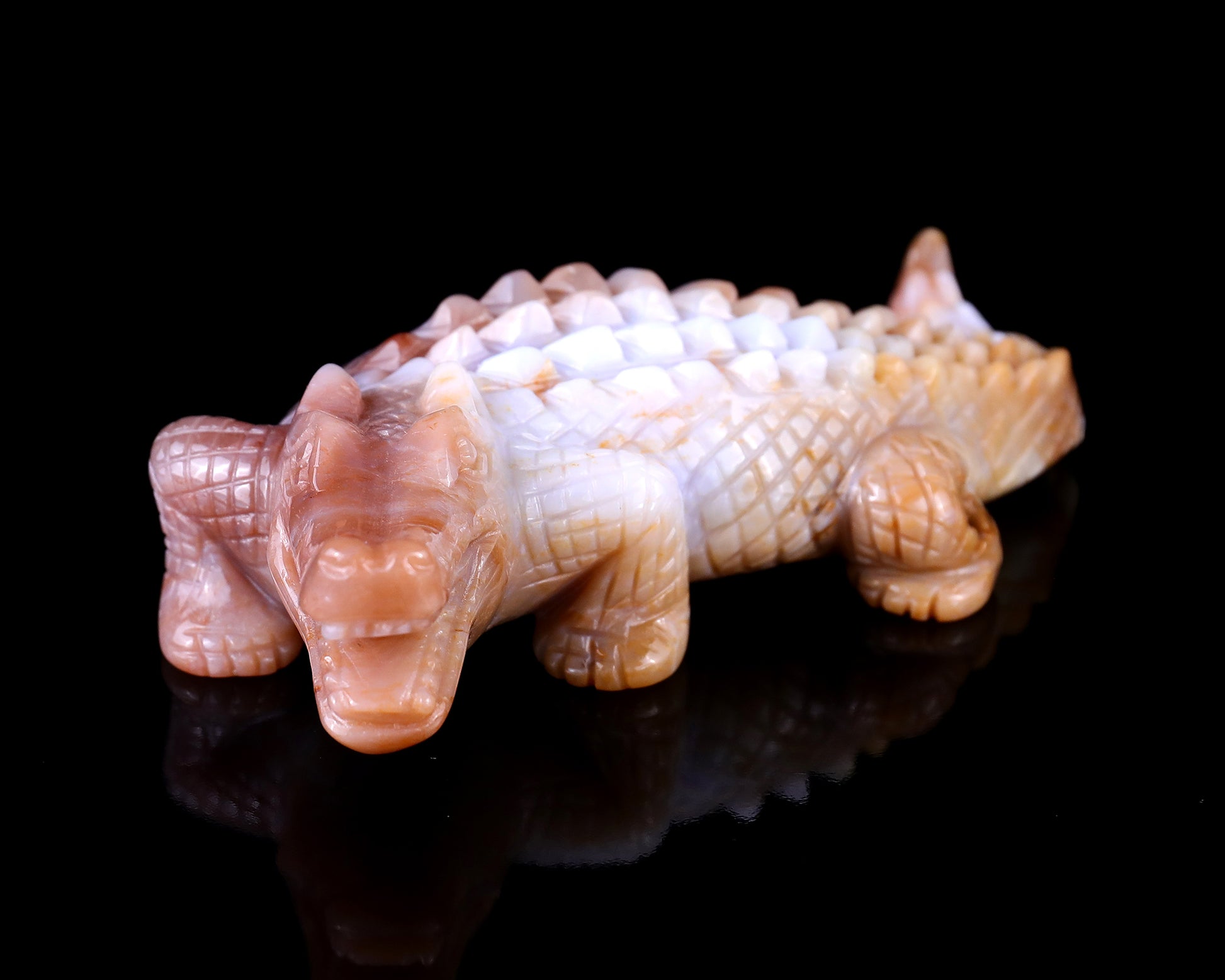 5.6" Chalcedony Hand Carved Crystal Crocodile Sculpture Crystallumi