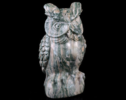 5.6" Jiulong Jade Hand Carved Crystal Owl Sculpture Crystallumi