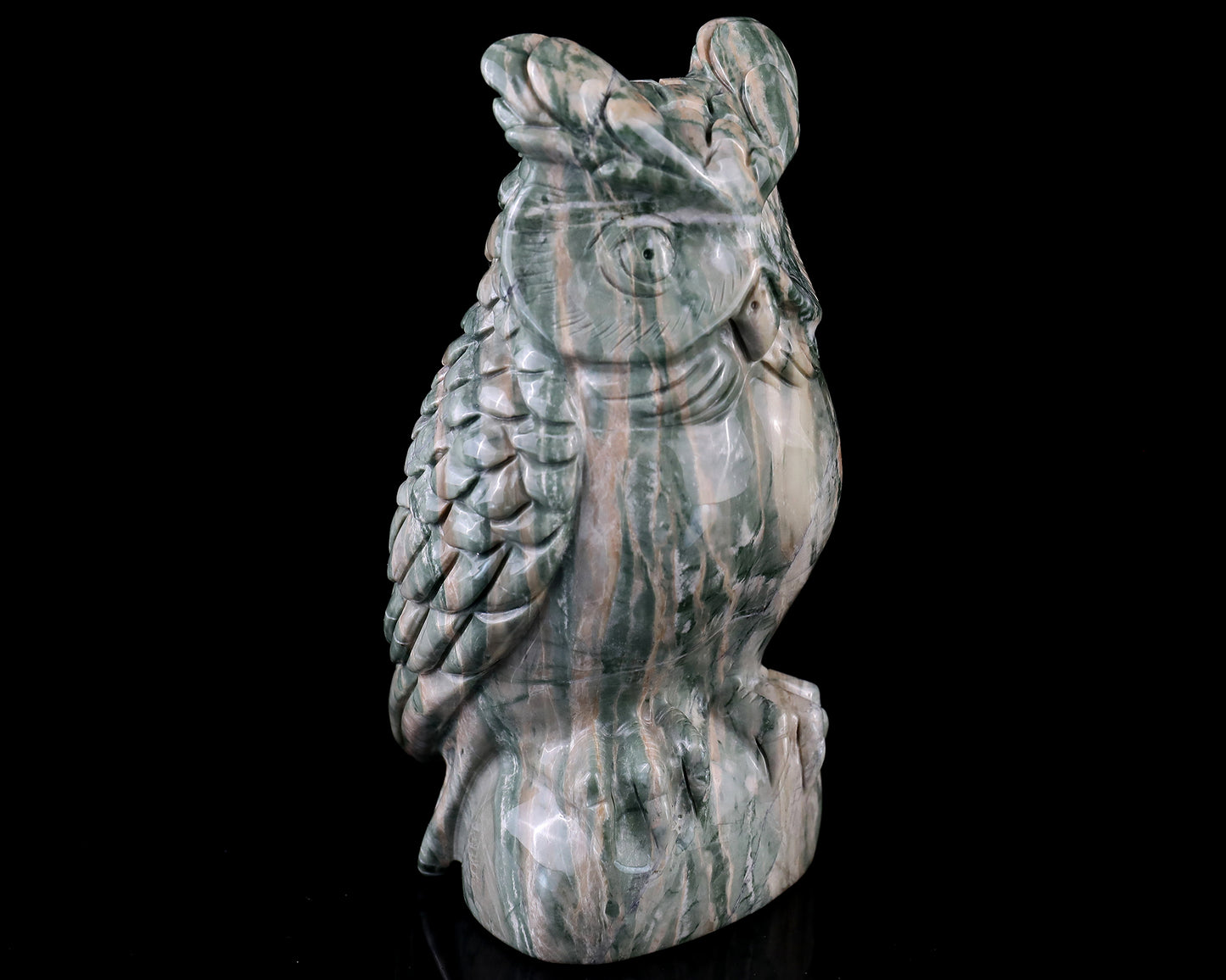 5.6" Jiulong Jade Hand Carved Crystal Owl Sculpture Crystallumi