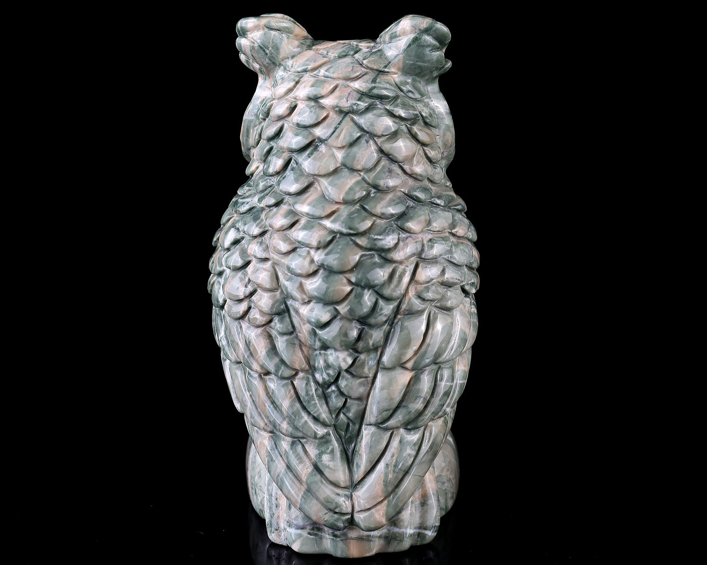 5.6" Jiulong Jade Hand Carved Crystal Owl Sculpture Crystallumi