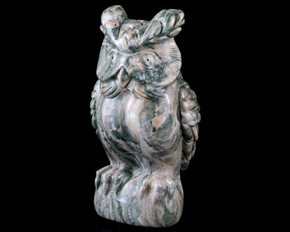 5.6" Jiulong Jade Hand Carved Crystal Owl Sculpture Crystallumi