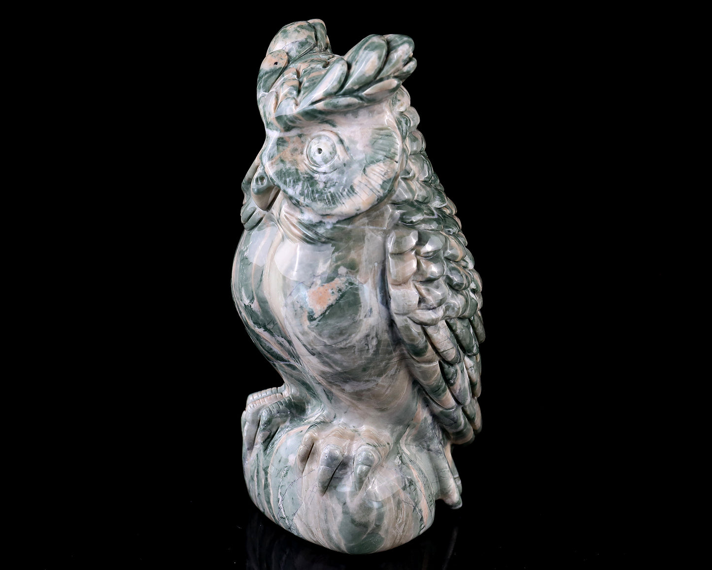 5.6" Jiulong Jade Hand Carved Crystal Owl Sculpture Crystallumi