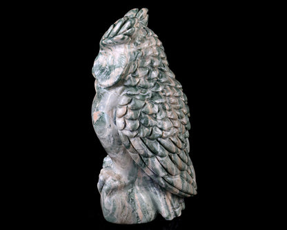 5.6" Jiulong Jade Hand Carved Crystal Owl Sculpture Crystallumi