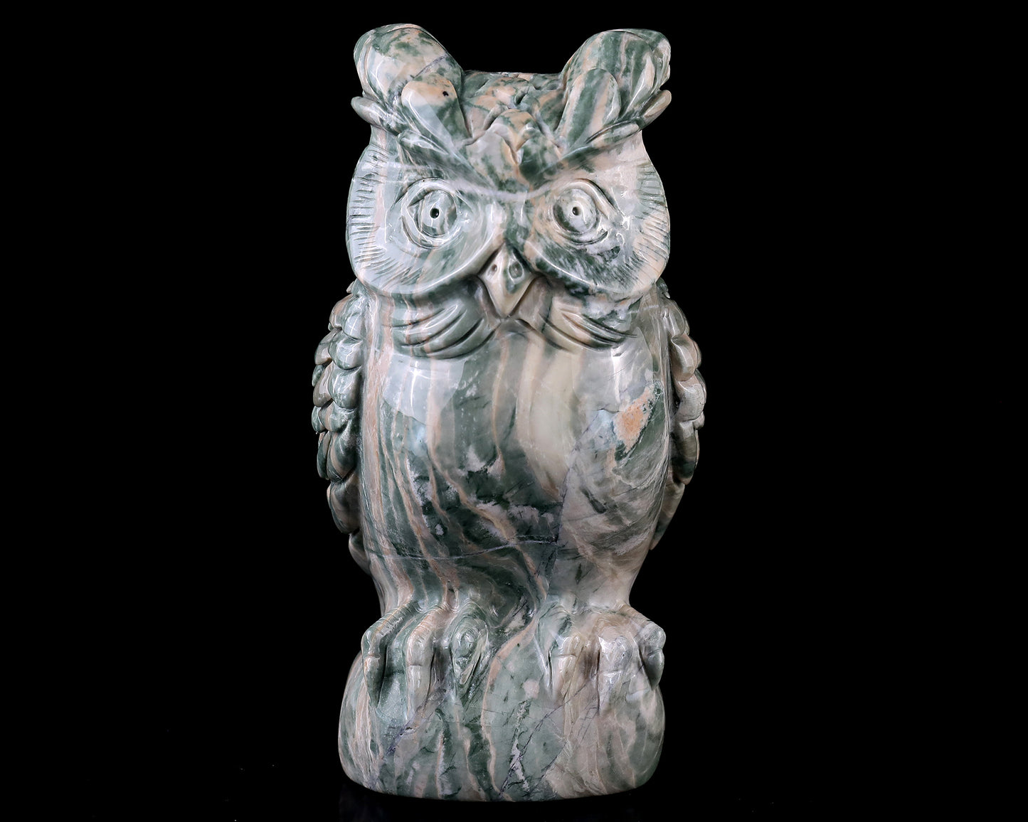 5.6" Jiulong Jade Hand Carved Crystal Owl Sculpture Crystallumi