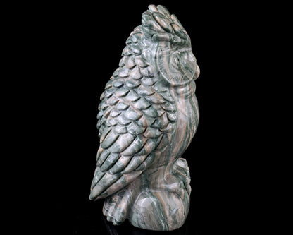 5.6" Jiulong Jade Hand Carved Crystal Owl Sculpture Crystallumi