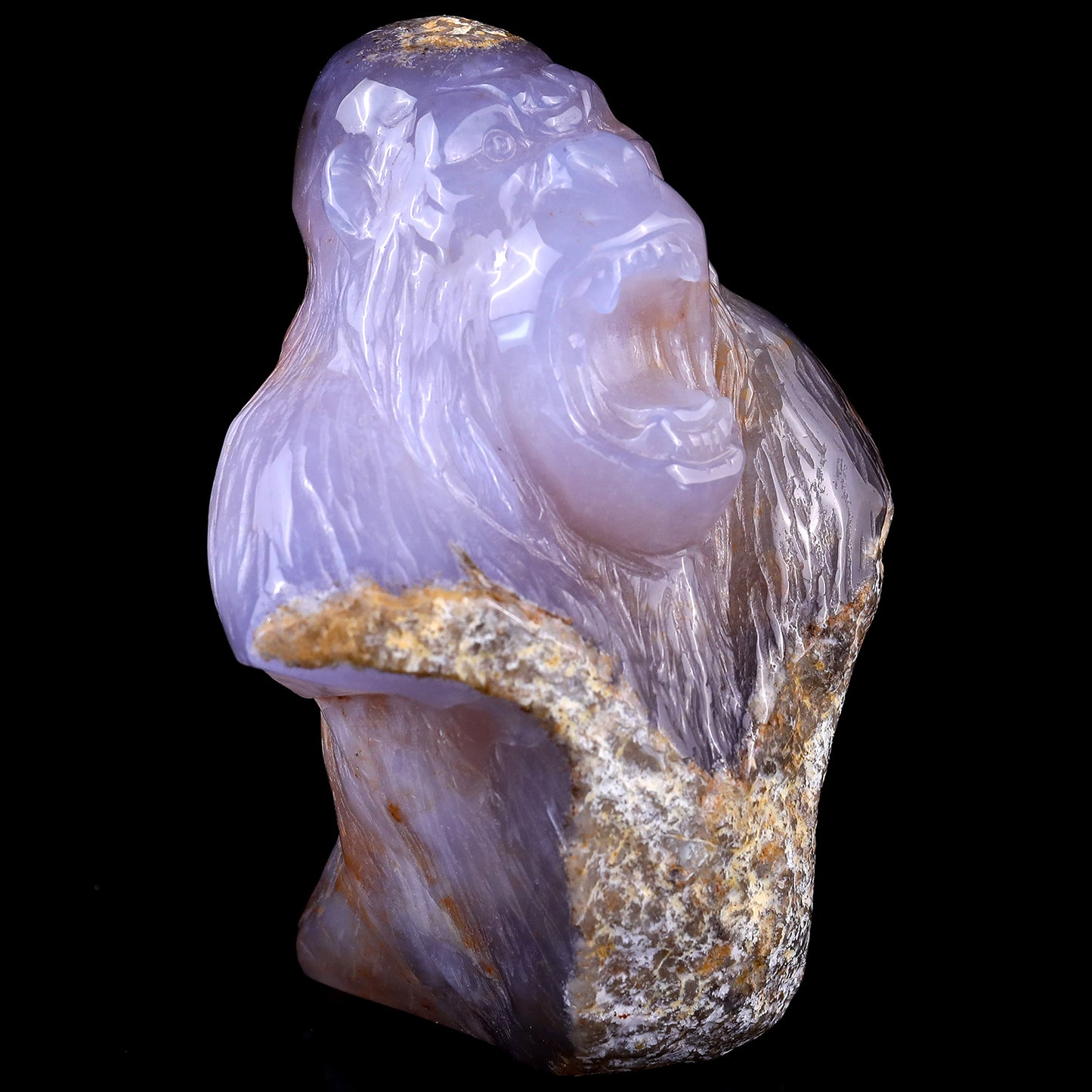 5.7" Blue Chalcedony Hand Carved Crystal Gorilla Head Sculpture Crystallumi