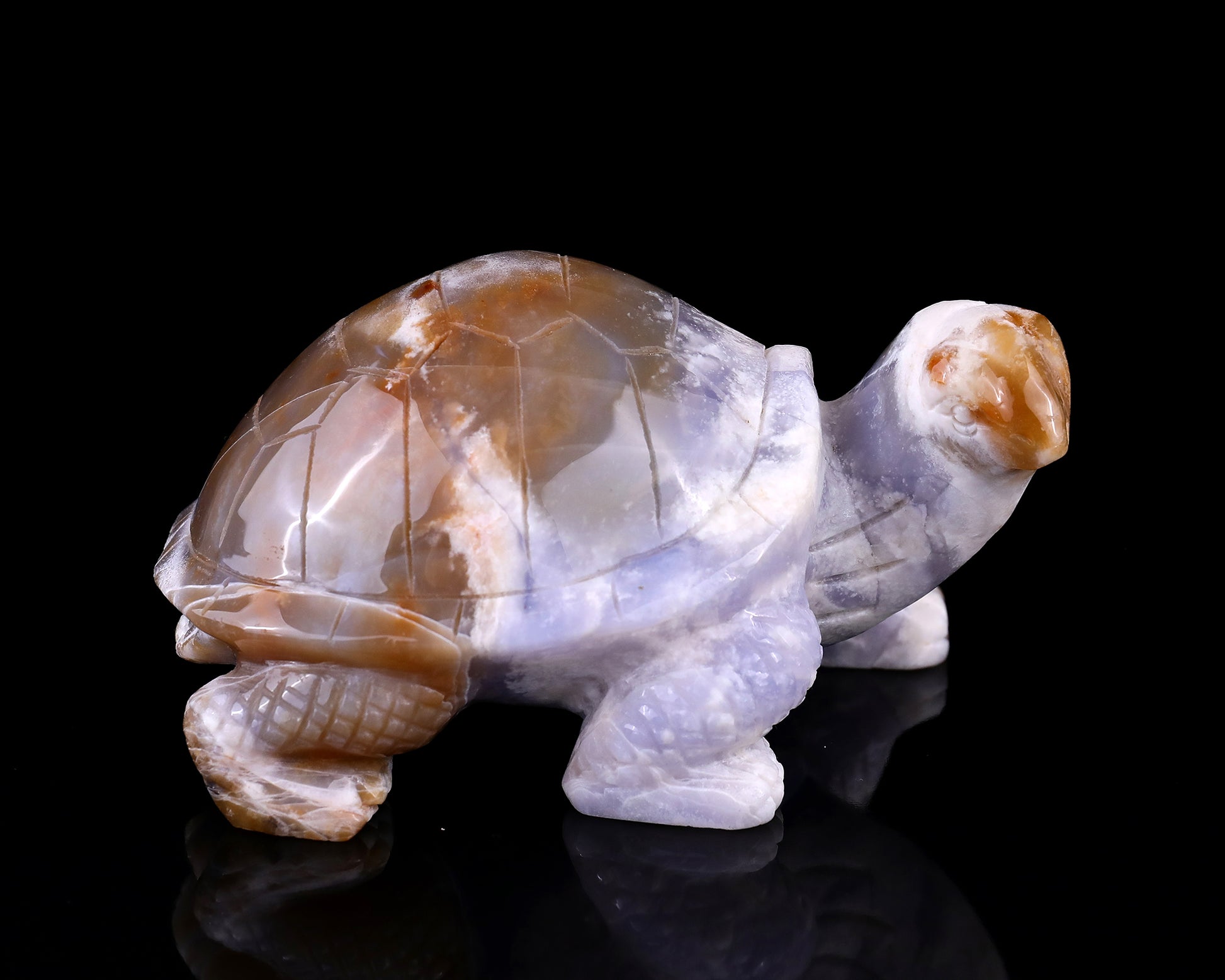 5.7" Blue Chalcedony Hand Carved Crystal Turtle Sculpture Crystallumi