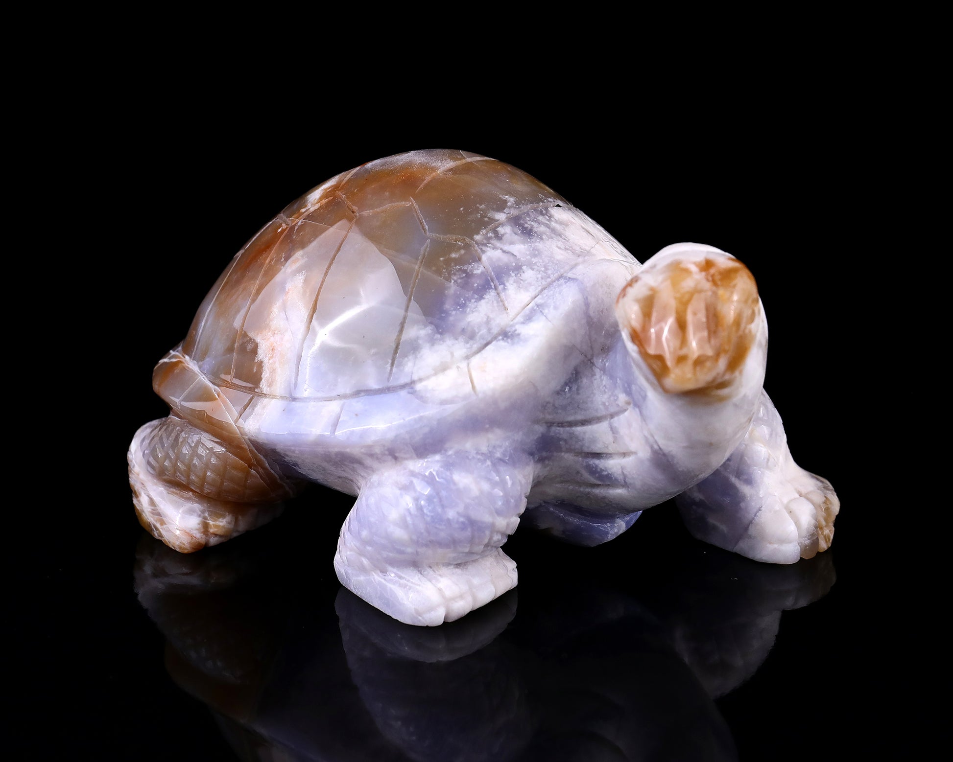 5.7" Blue Chalcedony Hand Carved Crystal Turtle Sculpture Crystallumi