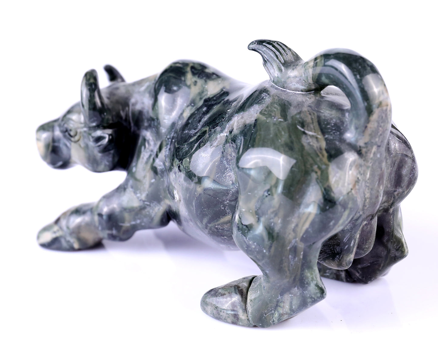 5.7" Jiulong Jade Hand Carved Crystal Cattle Sculpture Crystallumi