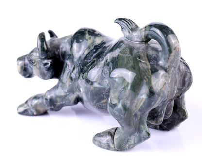 5.7" Jiulong Jade Hand Carved Crystal Cattle Sculpture Crystallumi