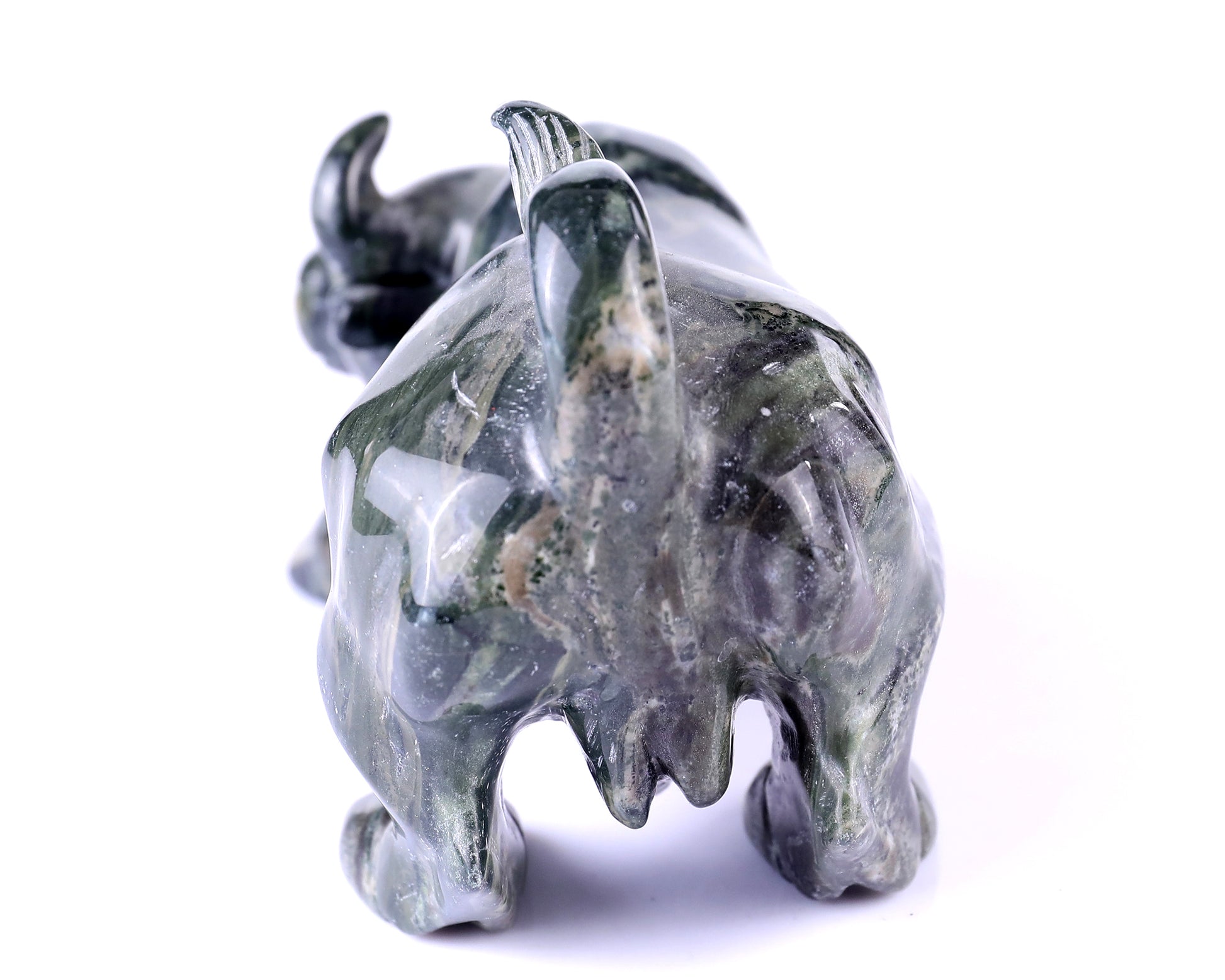 5.7" Jiulong Jade Hand Carved Crystal Cattle Sculpture Crystallumi