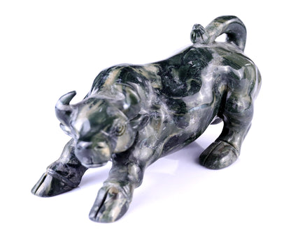 5.7" Jiulong Jade Hand Carved Crystal Cattle Sculpture Crystallumi