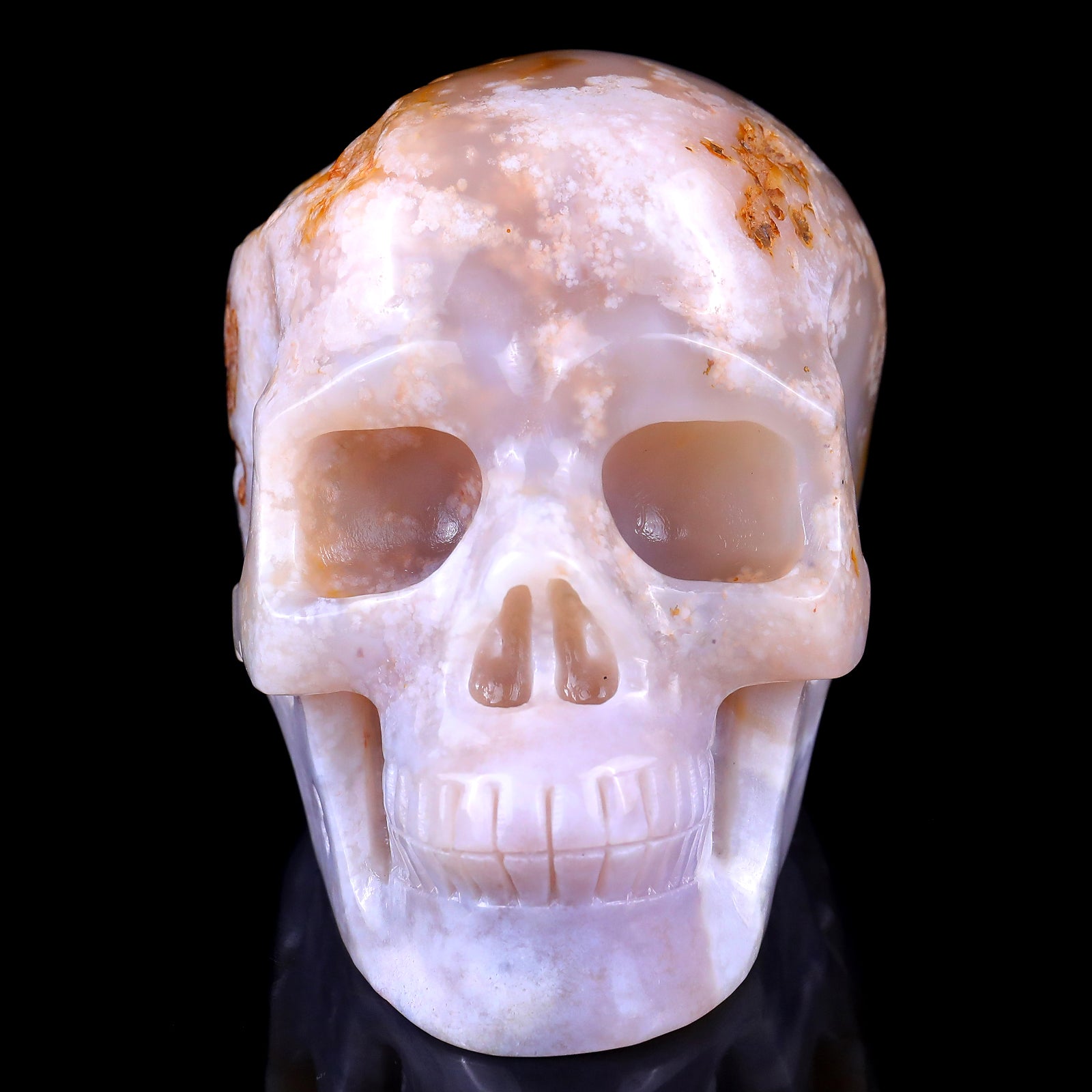 5.7" Sakura Agate Hand Carved Crystal Realistic Skull Sculpture Crystallumi