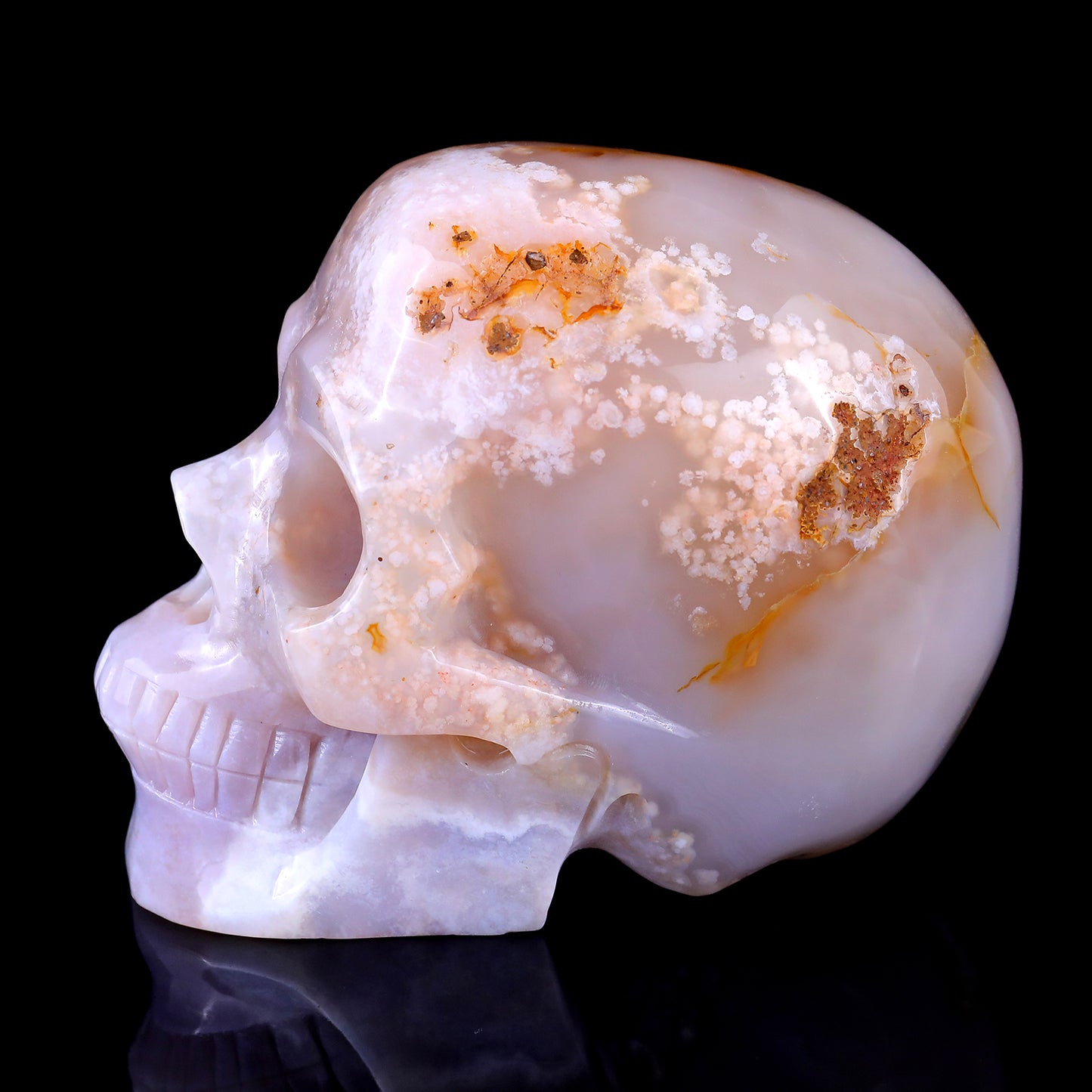 5.7" Sakura Agate Hand Carved Crystal Realistic Skull Sculpture Crystallumi