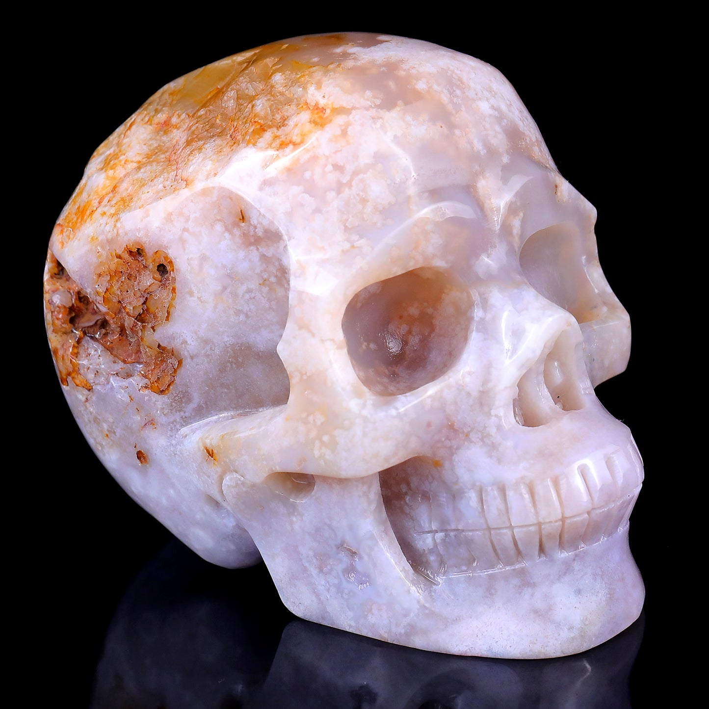 5.7" Sakura Agate Hand Carved Crystal Realistic Skull Sculpture Crystallumi