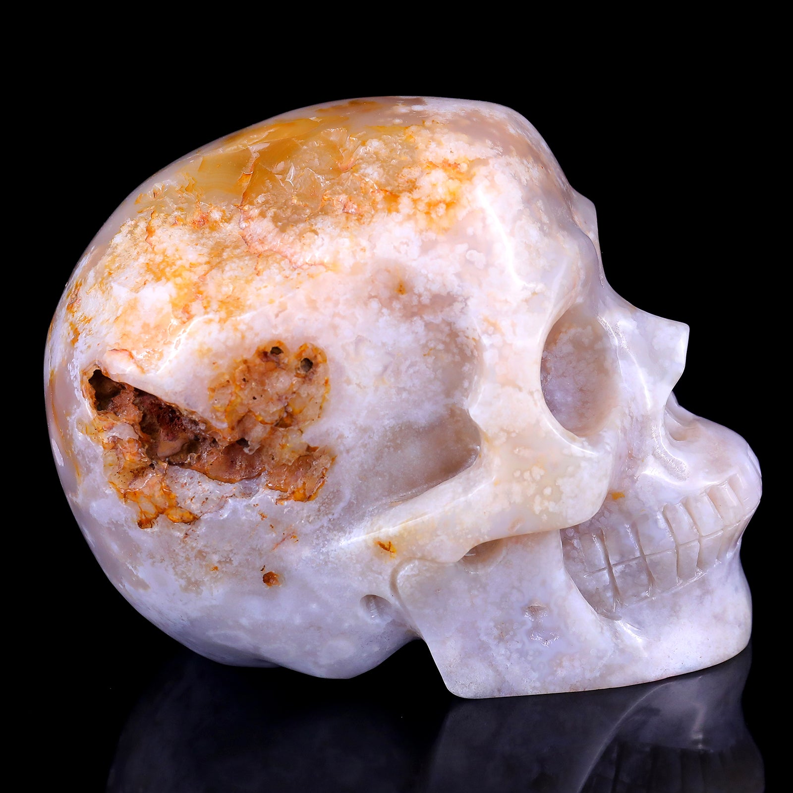 5.7" Sakura Agate Hand Carved Crystal Realistic Skull Sculpture Crystallumi