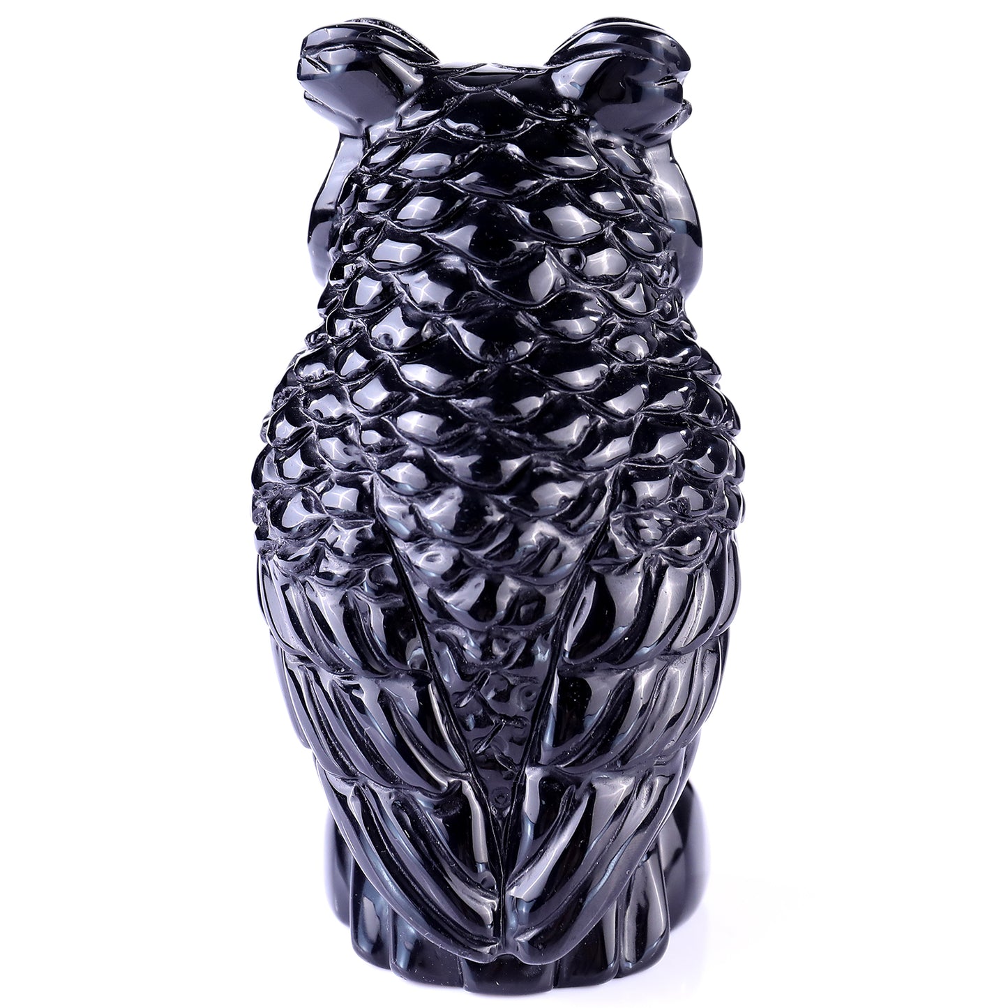 5.8" Black Obsidian Hand Carved Crystal Owl Sculpture Crystallumi