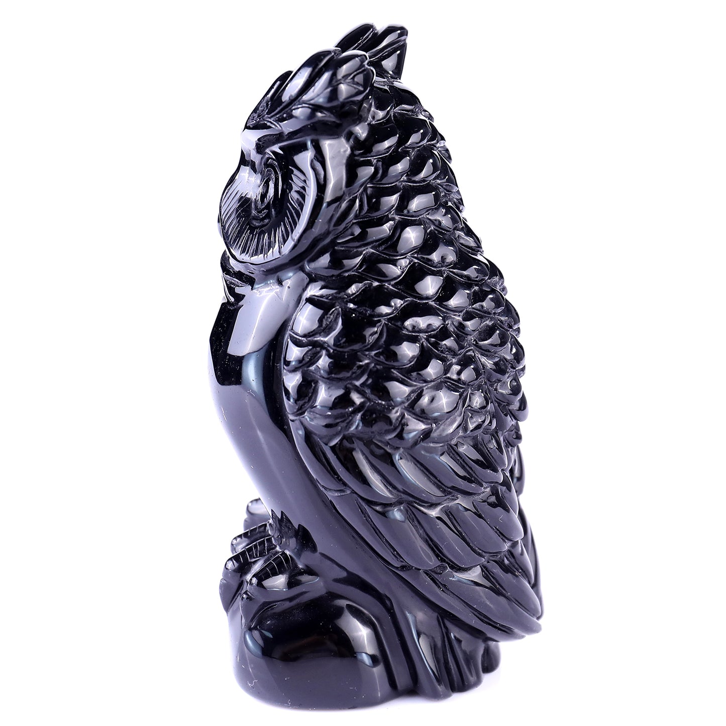 5.8" Black Obsidian Hand Carved Crystal Owl Sculpture Crystallumi