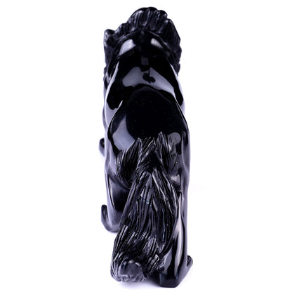 5.9" Black Obsidian Hand Carved Crystal Wolf Sculpture Crystallumi