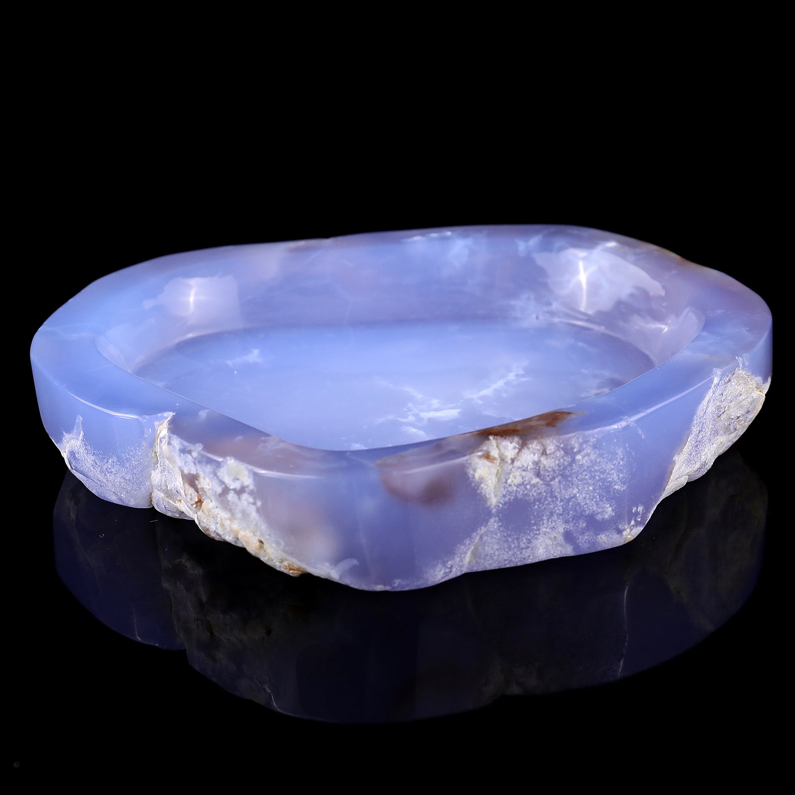 5.9" Blue Chalcedony Hand Carved Crystal Ashtray Fruit Tray Crystallumi